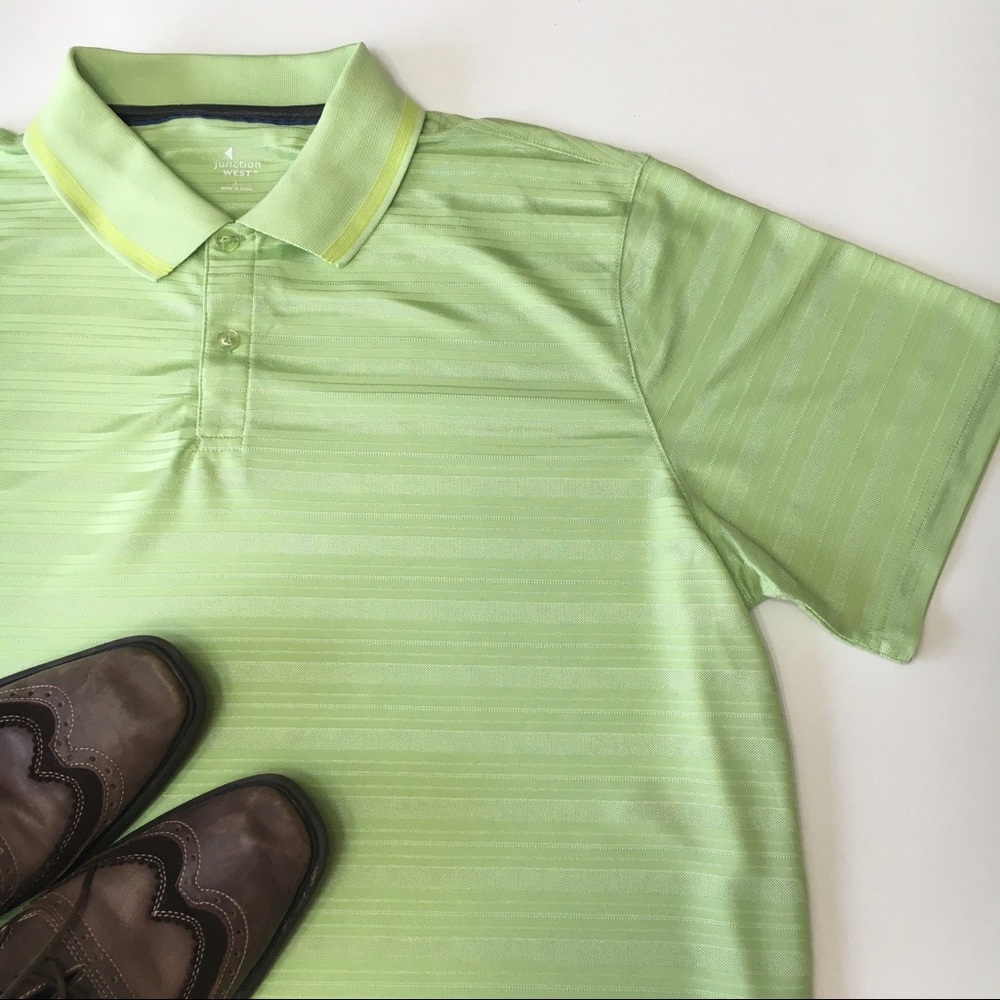 Junction West Green Striped Polo, sz L